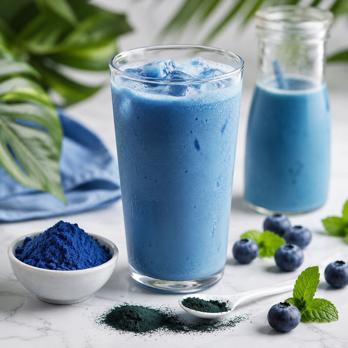 Natural blue beverages made with phycocyanin