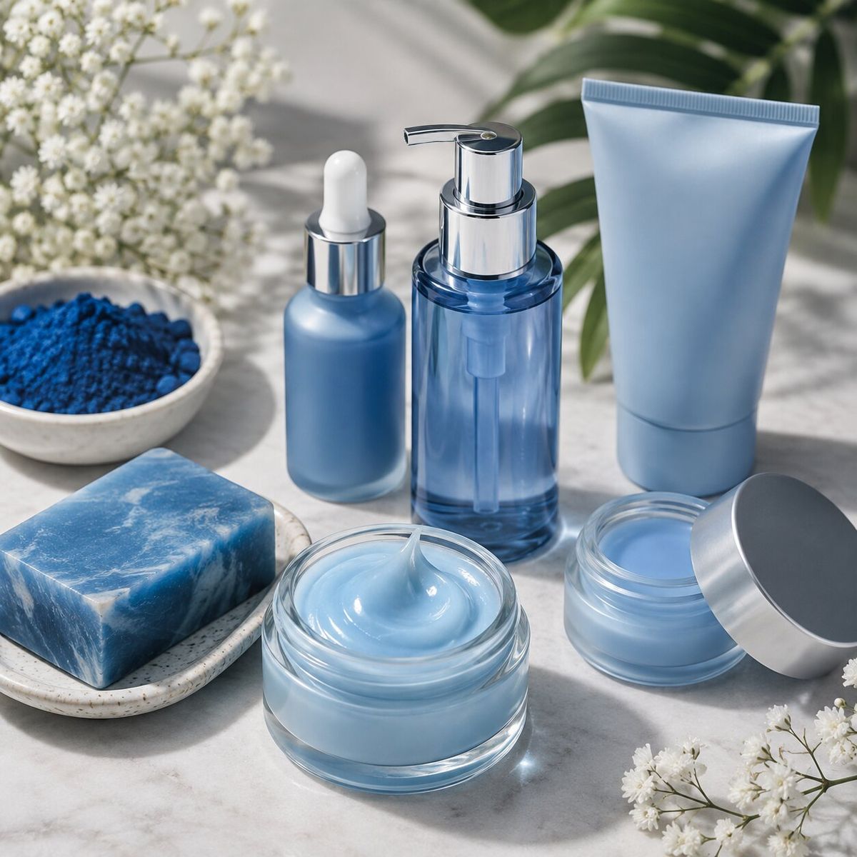 Cosmetic formulations using natural blue pigment